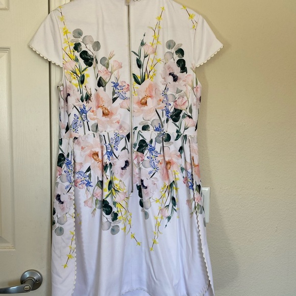 Ted Baker Elegance Print white fit and flare white dress - Picture 3 of 8